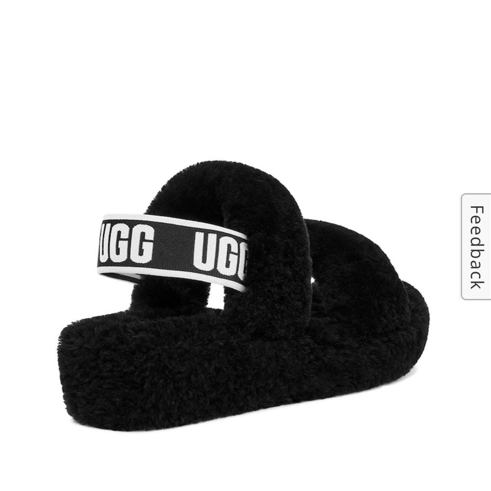 Black UGG fluffy slippers